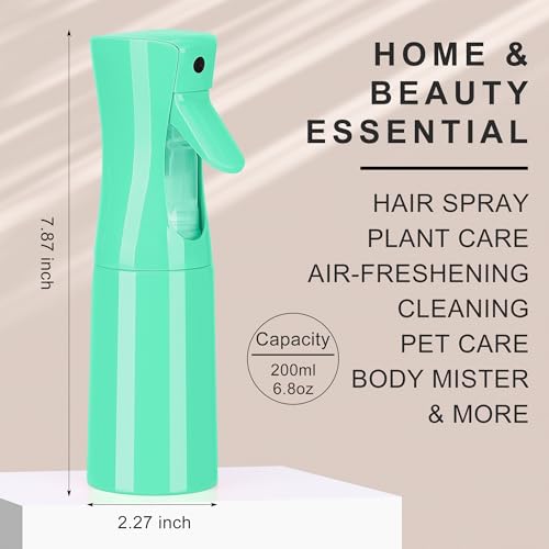(Green Hair Mister Spray Bottle,Spray Water Bottle Fine Mist Refillable Plants（6.8OZ /200ML） Barber，Showering Pets, Plants, travel, Ironing and Cleaning ﻿ ﻿ ﻿(Continuous Spray) - color: Green