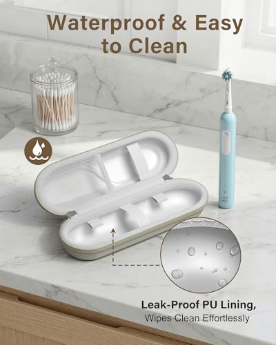 ProCase Toothbrush Travel Case for Oral-B/Oral-B Pro 1000 1500 5000 7000 7500 6000 9600/Philips Sonicare 4100 5100 1100 6100 5300 Oral-B iO Electric Toothbrush Portable Hard Container -Beige - color: Beige