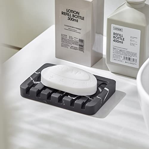 INIUNIK Self Draining Soap Dish - Marble Look Soap Holder Tray Savers Box Container Sponge Holder for Bathroom Shower Kitchen, Black - color: Black-1 Pack