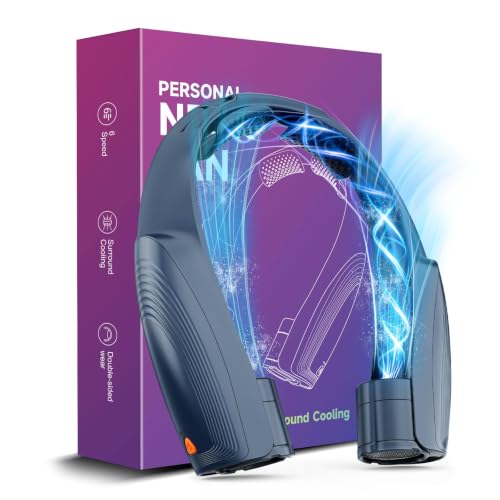 8000mAh Portable Neck Fan with 6 Powerful Speeds, 20H Runtime Cooling Fan - color: Blue