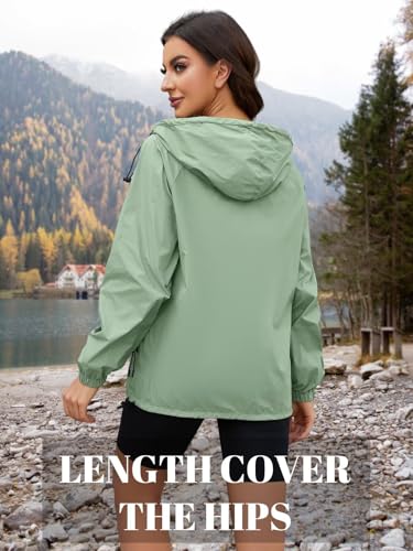 CRIPOM Packable Rain Jacket Women Waterproof Lightweight Jacket With Hood Womens Windbreaker Jacket S-XXL - color: Green, size: Large