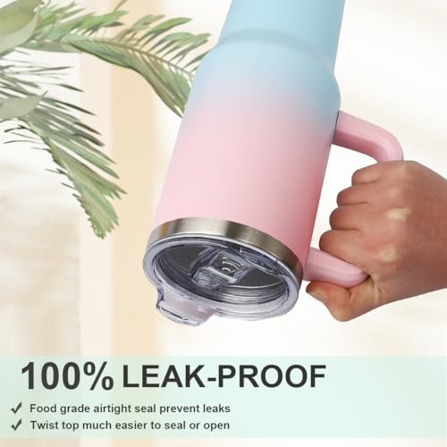 40oz Travel Tumbler with Handle and Straw, Water Bottle with Carrier Bag - color: Black Leopard Print