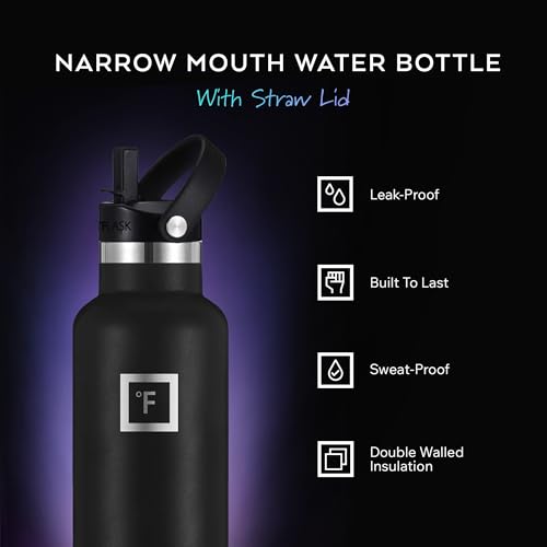 IRON °FLASK 24 oz Narrow Mouth Water Bottle with Straw - color: Sage, style: Straw - 24 oz (1 Lid)