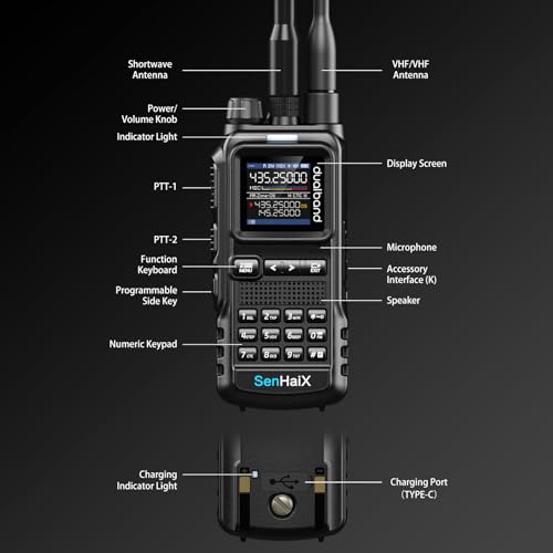 SenhaiX SHX-8650 8W Ham Radio Handheld Shortwave Radio Walkie Talkies Long Range,IP56 Two Way Radio AM/FM/CB/SW/CW/LSB/USB Rx with Dual PTT Bluetooth APP Programming Spectrum Analyzer 1 Pack