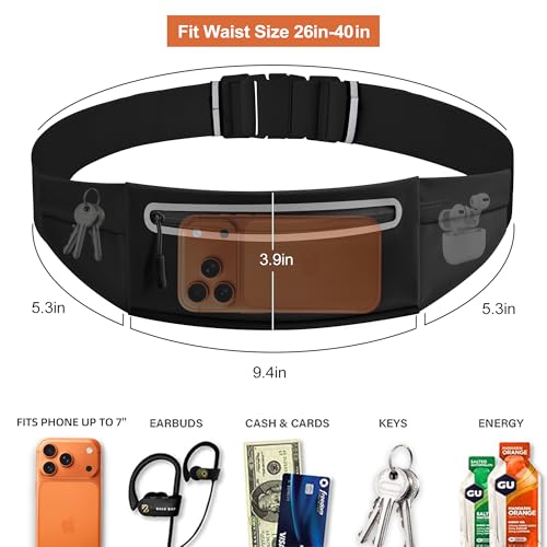 Slim Running Belt for Women Men,Phone Holder Waist Pack,Runners Fanny Pack - color: Light Black