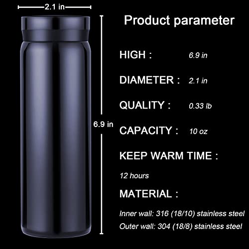 10oz Mini Water Bottle Stainless Steel Thermos Small Flask - Insulated Vacuum, Leak Proof, Keeps Drinks Hot/Cold - Ideal for Coffee, Tea, Water - Blue - color: Blue, size: 9.5 Ounces