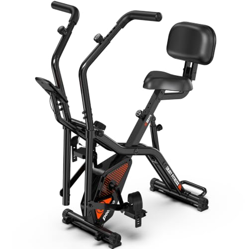 pooboo Folding Magnetic X‑Bike, Upright Exercise Bike for Home Gym | Foldable Indoor Stationary Cycling Bike, 8‑Level Resistance, 6.6 LBS Flywheel, 300 LB Capacity, Back Support Cushion - color: Orange