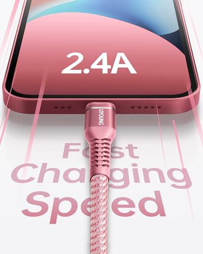 USB to Lightning Cable [Apple MFi Certified] iPhone Charger Long 10FT 3Pack | Fast Heavy Duty Nylon Braided iPhone Charging Cord for iPhone 14 13 12 11 SE X XS XR 8 7 6 6s 5, iPad Pro, Air, mini - Pink - color: Pink, size: 10FT, style: USB A to Lightning