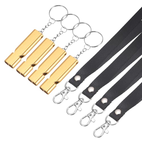 Emergency Whistle, Aluminum Survival Whistles with Lanyard and Keychain Loud Safety Rescue Signaling - color: Gold