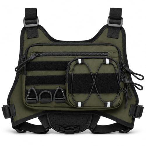 Tactical Chest Bag with MOLLE Pouches- Adjustable Outdoor Sport Chest Rig w/Holstert for Running, Hiking, Cycling & Training (Olive) - color: Olive