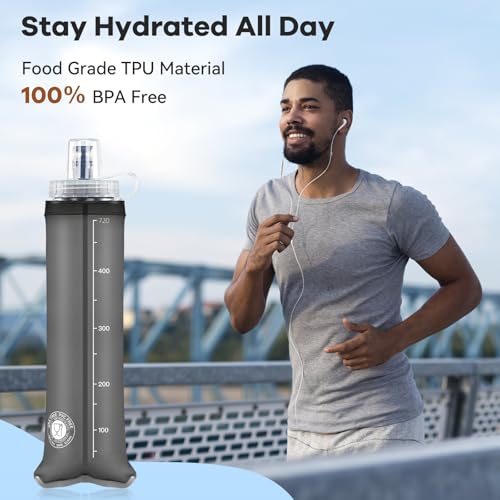 WEMEET 24oz Collapsible Soft Water Bottle, BPA-Free, Soft Flask with Bite Valve, for Climbing, Running, Hiking, Marathon (Bule & Grey, 2Pack) - style: 24 Ounces