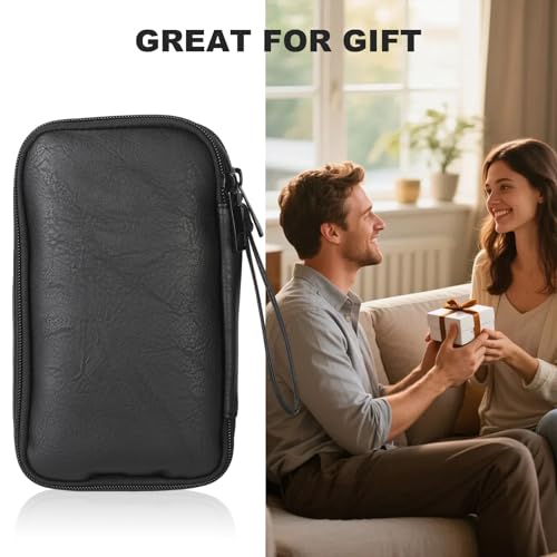 Travel Cable Organizer Bag, Electronic Accessories Leather Pouch, Portable Waterproof Double Layers All-in-One Storage Bag for Cord, Charger, Phone, Earphone (Black, Small)