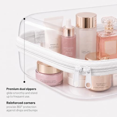 3 Pack Clear Hard Shell Zipper Case (1XL + 1L + 1M, White) | Travel Toiletry Bag, Waterproof 1.2mm PET Hard Plastic Pouches, Organizer Box for Makeup, Toy, Snack, Stationery, Diaper - color: White(XL+L+M)