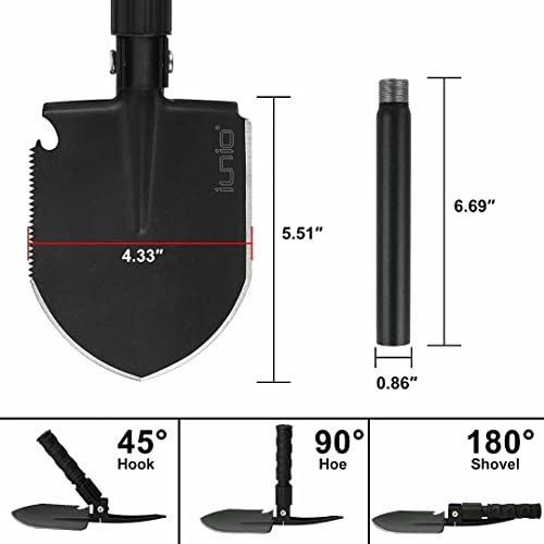 iunio Folding Camping Shovel 31in, Heavy-Duty Carbon Steel Survival Shovel, Military Entrenching Tool with Pickaxe & Portable Bag, Collapsible Spade for Car Emergency Off-Road Trenching Gardening Snow - size: 31in Standard E-tool
