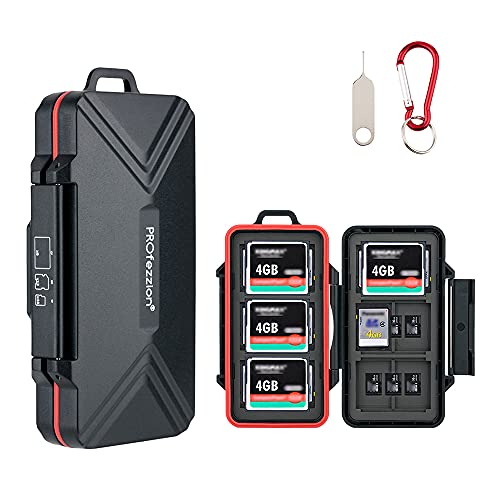 PROfezzion Memory Card Case for 6 CF/Cfast, 12 SD/SDXC/SDHC & 18 Micro SD | 36 Slots Memory Card Holder, Water-Resistant & Anti-Shock, Hard Shell with Rubber Interior, Snap-On Locking & Easy Carrying - color: Black - 36 Slots