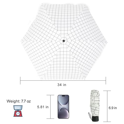 GAOYAING Compact Travel Umbrella with Case Sun&Rain Lightweight Small and Compact Suit for Pocket 34 Inches - color: White Grid Pattern, size: 34 Inches