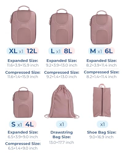 BAGSMART 6 Set Compression Packing Cubes, Travel Luggage Organizer Bags - color: 01-Dusty Pink