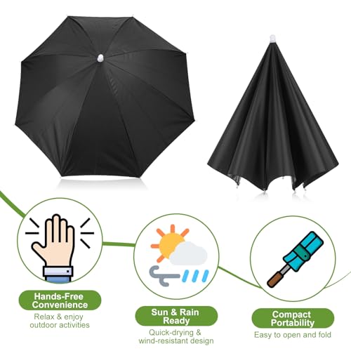 Umbrella Hat, Fishing Hat Hands Free Waterproof Adjustable Sun | Rain Cap Elastic Band Fit Camping - color: Black/Gray