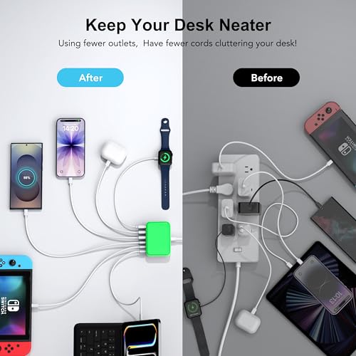 USB C Charger Block, GaN Fast USB Charging Station Hub with 100W Max 6-Port - color: E-Green, size: 100W