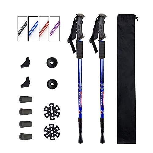 Trekking Poles,Adjustable Shock Absorbing Hiking Walking Stick-2Pcs | Aviation aluminum,Collapsible, Lightweight, All-terrain walking poles, Carry bag included - color: blue