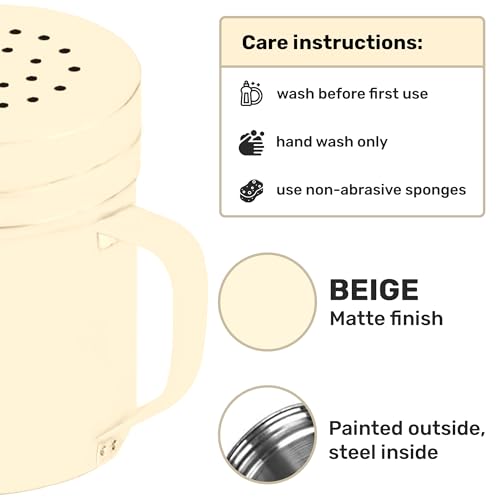 CUSINIUM 6oz Beige Stainless Steel Salt Pepper Dredge Shakers - With Plastic Cap - With Handle - Pack of 2 - color: Beige, size: 6 Oz