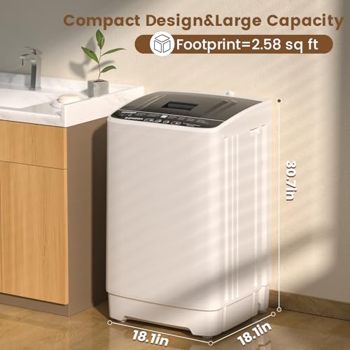 BANGSON 1.08 Cu.Ft Portable Washing Machine for Apartments, White | Full-Automatic washing Machine with 8 Programs 6 Water Levels, Drain Pump and LED Display, Compact Washer for RV, Home - size: 1.08cu.ft