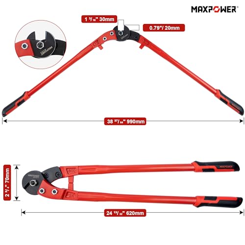 MAXPOWER Wire Cutters, 24-Inch Heavy Duty Wire Rope Cutter, Heavy Duty Strength Steel Cable Cutter for Hard Wire Ropes, Stainless Steel Wires - size: 24"