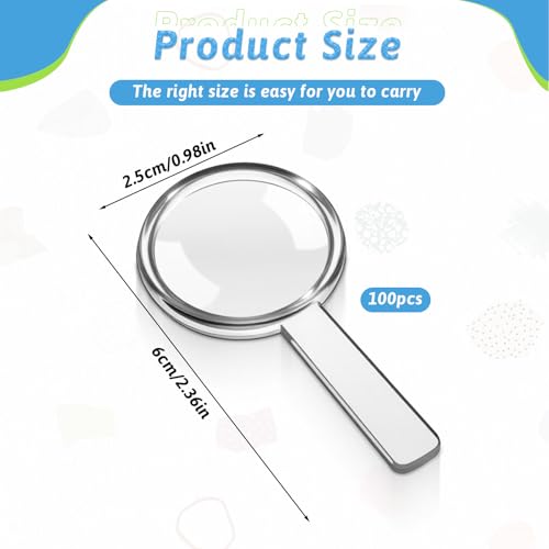 100Pcs Mini Handheld Magnifying Glass 3X Small Plastic Magnifying Glass for Kids, Seniors, Students at School, and Outdoor Use