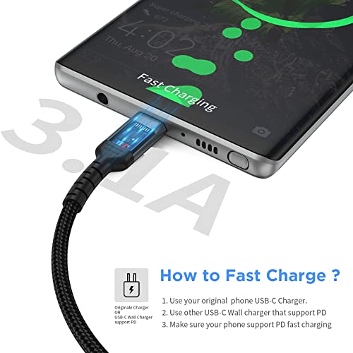 3ft USB C Charger Cord 3 Pack, Braided USB A to USB Type C Cable Fast Charging 3A Compatible with iPhone 15 Pro/Max Samsung Galaxy S22 Ultra Google Pixel 8 Pro - size: 3 Feet