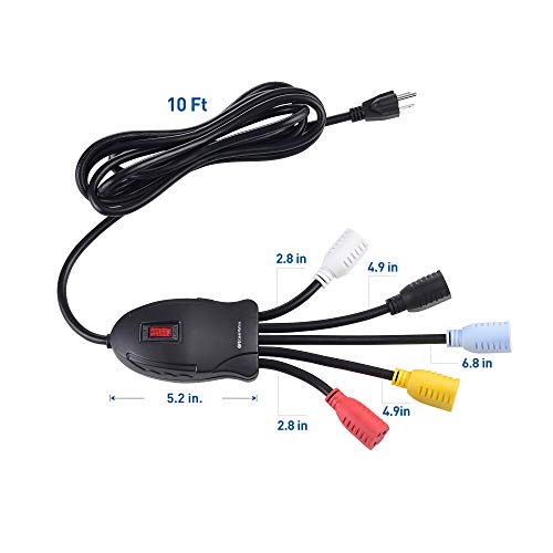 Cable Matters 5 Outlet Power Cord Splitter, Power Squid, 10ft Cord | Outlet Multiplier, Extra Long Cord, Color Coded Receptacles