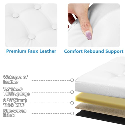 AmasSmile Ottoman with Storage,16" Folding Leather Foot Rest Chest,White - color: White 1 Pack, size: 16"*12"*12"with side pockets