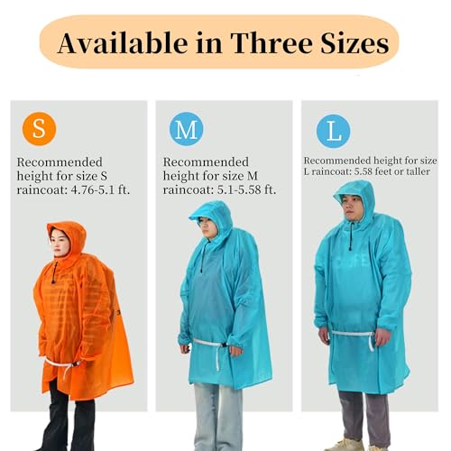3FULGEAR Hooded Rain Ponchos for Adults, Waterproof Packable Lightweight Rain Coat Jacket for Men Women - color: 15d-orange-s