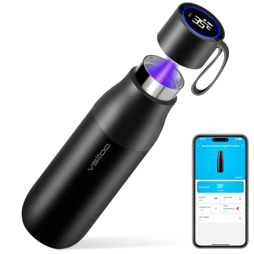 VSITOO S1 Pro 15oz Insulated Stainless Steel Self-Cleaning Water Bottle | Mini 15oz Insulated Bottle With Auto Self-Cleaning, App or Touchscreen Control, Temp Display, 30-Day Battery & 24H Cold - color: Black, size: 15 Ounces