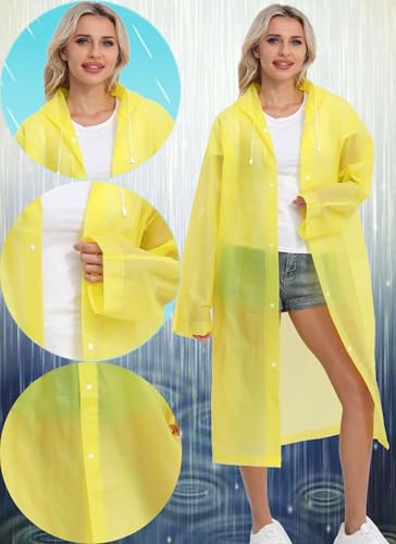 2-Pack Reusable Rain Ponchos for Adults, HOOMBOOM Raincoats Emergency for Women/Men with Drawstring and Sleeves - color: Yellow