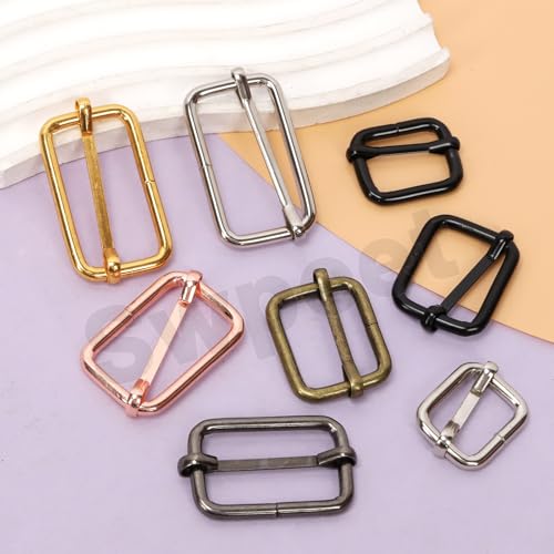 Swpeet 90Pcs 6 Colors 38MM Metal D Ring & Rectangle Adjuster Triglides Slides Buckle & D Ring Swivel Lobster Clasp Kit, Semi-Circular D Rings Roller Pin Buckles Swivel Snap Hook for Belt DIY Crafts - style: 3.8CM