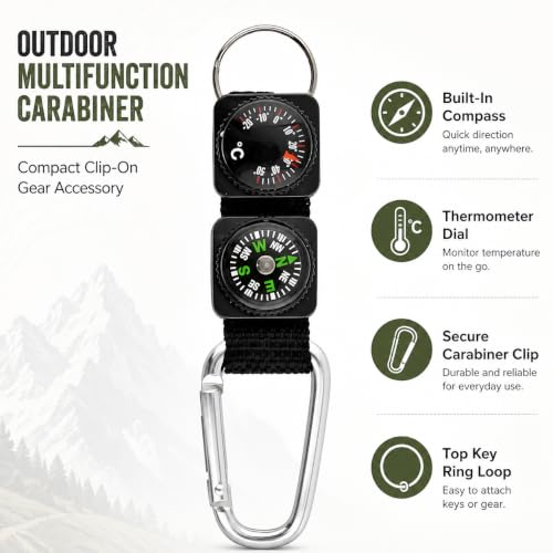 Outdoor Multifunctional Carabiner with Compass and Thermometer, Keychain for Camping, Hiking