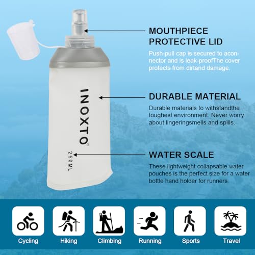 INOXTO Soft Flask,Collapsible Soft Water Bottles for Hydration Vests and Running Packs, Soft Flask Running Bottles for Hiking Cycling(250/500 ml) (2 PCS SMALL) - size: 2 PCS SMALL