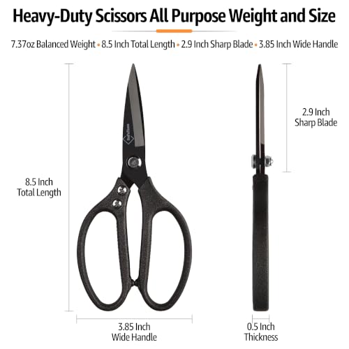 BoFuYuan Heavy Duty Scissors for Cutting Carpet Cardboard Leather Fabric | Japanese Steel Blades, Comfort Grip, Multipurpose Utility Sharp Shears for Kitchen Garden Craft Sewing, 8.5 Inch Frosted Grey