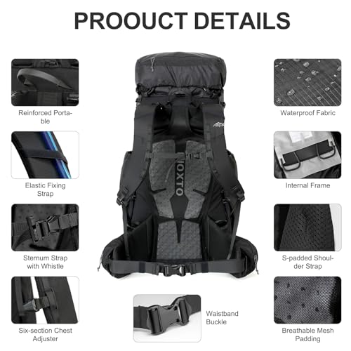 IX INOXTO 55L Internal Frame Waterproof Hiking Camping Backpack with 3L Water Bladder and Rain Cover, Large Lightweight Travel Daypack Rucksack for Climbing (Black) - color: Black