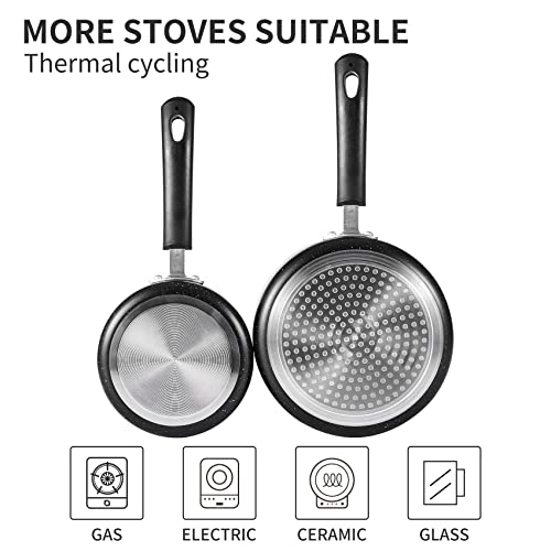 Nonstick Saucepan Set - 1 Quart and 2 Quart,Ultra Non Stick Sauce Pan Small Pot with Glass Lid,Great for Home Kitchen Restaurant,Black - size: 1+2 sets