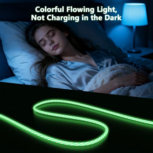 3-in-1 Light Up LED Flowing Lightning/Type C/Micro USB Car Glowing Charge Cable for iPhone,Green Multi RGB Car Charger Cord for Apple iPhone 15/14/13/12/11 Pro Max/XR/XS/SE,iPad/Android/Samsung-4FT - color: Green