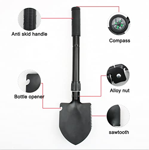 Military Small Folding Camping Shovel, Mini Compact Pickaxe with Carrying Pouch for Gardening, Off Road, Hunting, Car Emergency, Remove Ice (Black) - color: Black