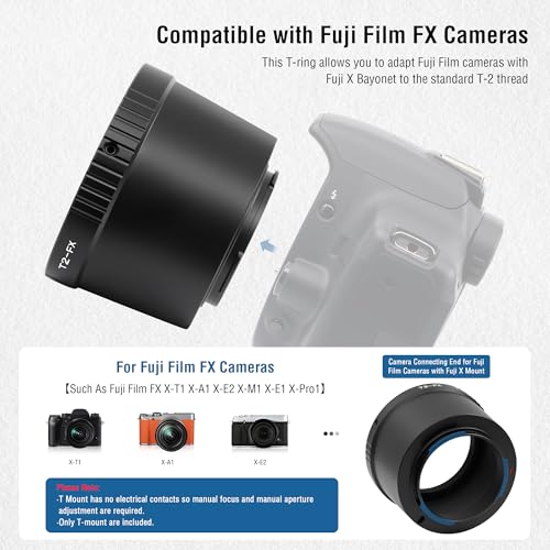 Astromania T T2 Lens Mount Camera Adapter Ring for Fuji FX Cameras System | Metal Photo Adapter Telescope Accessories, Compatible with Mirrorless Cameras & T Adapter, for Astronophotography Observation - size: Adapter for Fuji FX