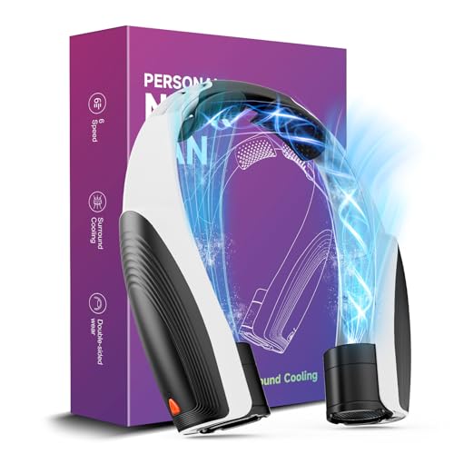 Portable Neck Fan with 6 Powerful Speeds, 8000mAh Battery Rechargeable Fan - color: Black-White