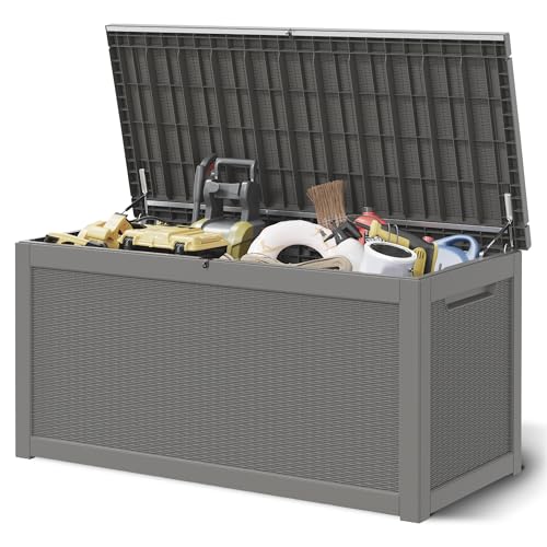 Outdoor Storage Box Waterproof, 320 Gallon Deck Box for Patio Storage - color: Rattan Gray, style: 320Gallon