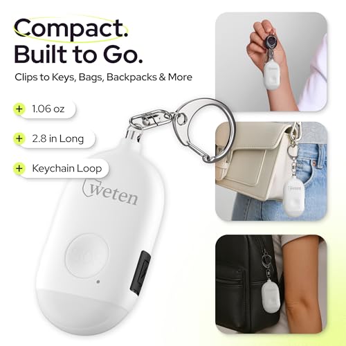 Rechargeable Personal Alarm Keychain, 130dB Siren, LED Light, White - color: D - White