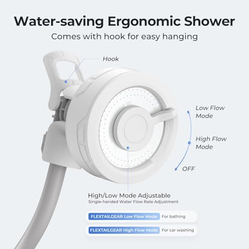 FLEXTAILGEAR MAX Shower Portable Shower for Camping, Rechargeable Outdoor Camping Shower, Portable Shower Pump with USB-C,Shower Pump for Hiking, Car wash, Pet Cleaning, Beach Vacations - color: Pearl White
