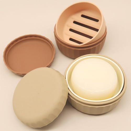 Silicone Travel Soap Box with Lid Draining Soap Container for Shower Compact Travel Soap Case Leak-Proof Design for Camping, Hiking, Gym & Outdoor Use Keeps Soap Dry & Hygienic (Mocha Mousse) - color: Mocha Mousse