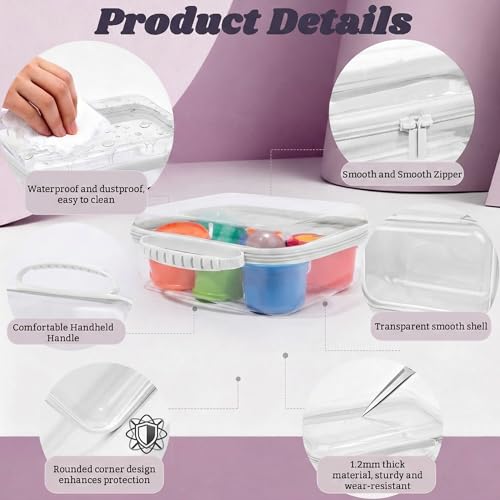 3 Pack Deep Clear Hard Shell Zipper Cases with Handle (White) | Travel Toiletry Bag, Waterproof 1.2mm PET Hard Plastic Pouches, Organizer Box for Makeup, Toy, Snack, Stationery, Diaper - color: White Handle(L+M+S)