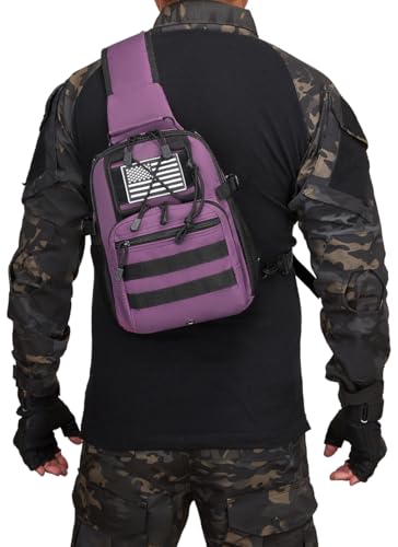Small Tactical Holster Sling Backpack Accessories Shoulder Pouch Water Bottle & Radio Holder Crossbody Bag for Men - color: Purple Deep